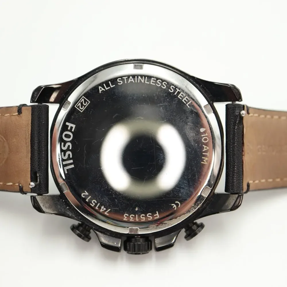 Fossil Dean Men's All Black Chronograph 45mm Watch Leather FS5133 w New Battery